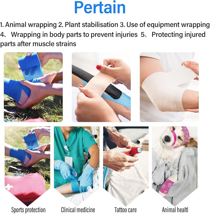 OZER 12 Pack 4 Inch x 5 Yards Self Adhesive Bandage Breathable Cohesive Bandage Wrap Rolls Elastic Self-Adherent Tape for Stretch Athletic, Sports, Wrist, Ankle