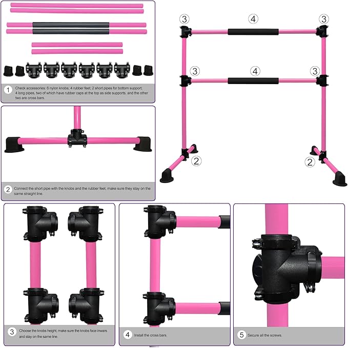 Wesky Double Ballet Barre Portable 4FT Adjustable Freestanding Ballet Barre Fitness Stretching Dancing Bar for Home Studio Adult and Kids