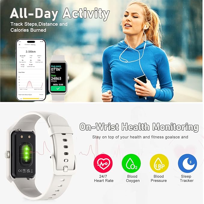 Fitness Tracker with Step Counter/Calories/Stopwatch, Activity Tracker, Health Tracker with Heart Rate Monitor, Sleep Tracker,1.47 Touch Color Screen, Pedometer Watch for Women Men
