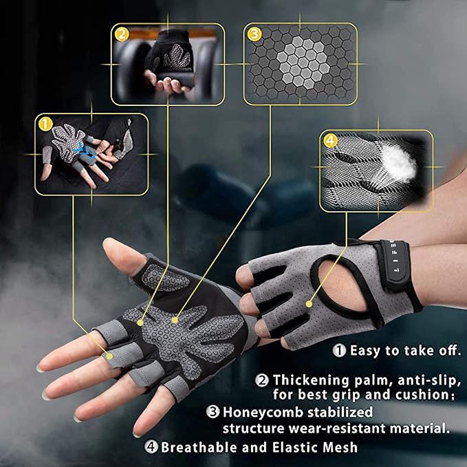 LIFECT Essential Breathable Workout Gloves, Weight Lifting Fingerless Gym Exercise Gloves with Curved Open Back, for Powerlifting, Women and Men