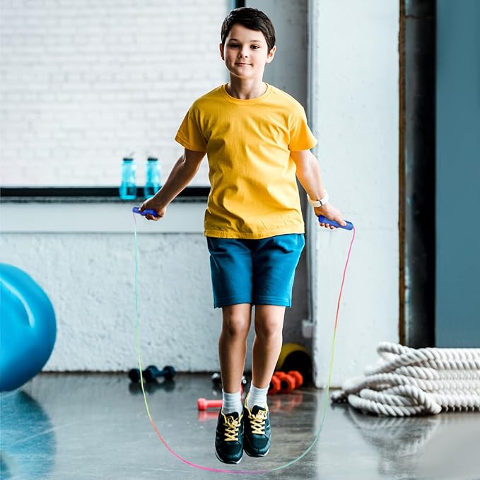 Elcoho 24 Packs Rainbow Jump Rope Set 7.2 Feet Adjustable Nylon Skipping Ropes Jumping Ropes for Outdoor Activity Party Favors School Games