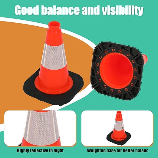 BESEA 12" inch Traffic Cones Soccer Training Cones Sport Cones Road Parking Cone with 4" Highly Reflective Collar(8 Pack)
