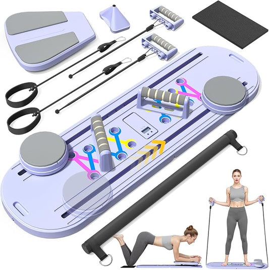 Pilates Board, Pilates Reformer Set, 15 in 1 Multi-Purpose Foldable Pilates Reformers Equipment, Portable Pilates Reformer Machine, Home Pilates Kit for Home Workout, Ab Pilates Board for Women
