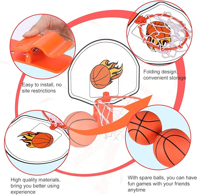 Honoson 3 Sets Indoor Trash Can Basketball Game Set Includes 3 Mini Clip on Basketball Hoop with Backboard 6 Inflatable Ball 3 Pump Kid Adult Office Decompression Toy Birthday Gift (Vibrant)