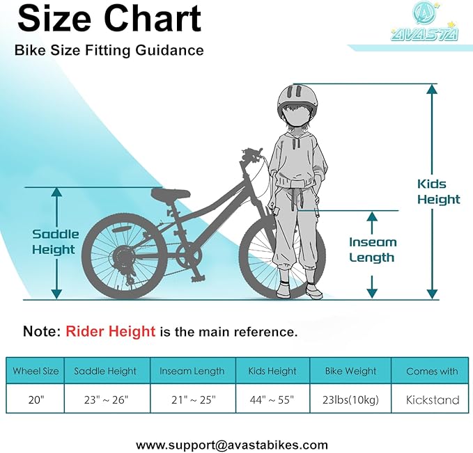 AVASTA Govet 20'' Kids Mountain Bike for 6-12 Years Old Boys Girls with Suspension Fork, 6 Speeds Drivetrain, Multiple Colors