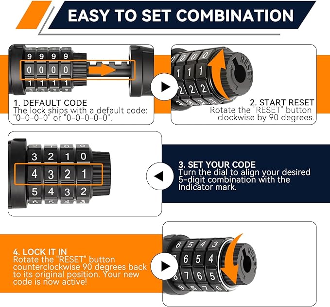 SEPOX® 2Pcs Pack 6FT Extra Long Cable Combination Bike Locks, 5 Digits Retractable Security Lock, 12mm Heavy Duty Anti Theft Anti Rust Cable for Bicycle, Scooter, Gate, Outdoor Equipment, Weatherproof
