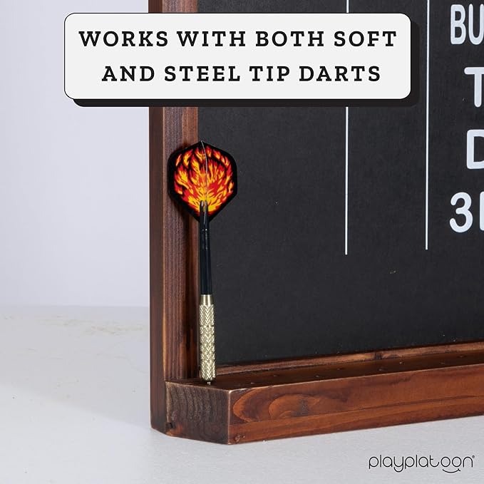 Play Platoon Dart Scoreboard & Darts Holder Wall Mount with Bottle Opener - Wood Score Board, Professional Darts Accessories, Dart Holder