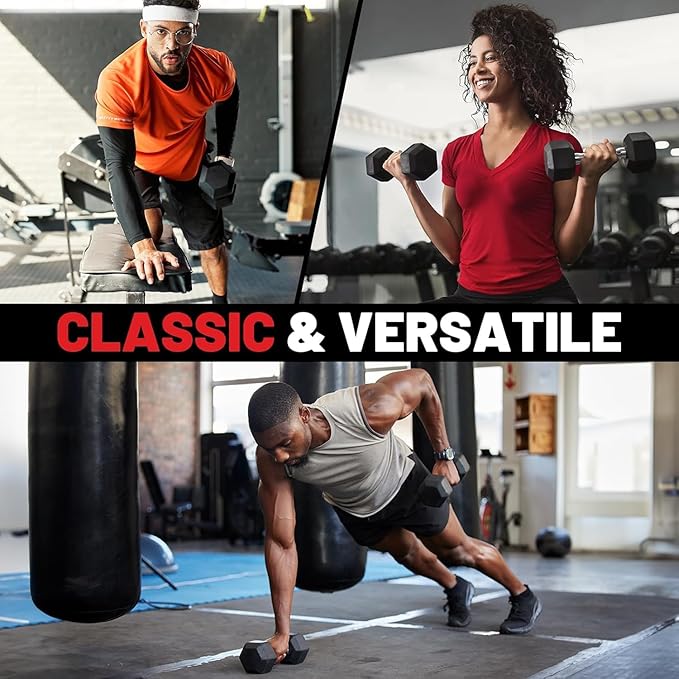 PAPABABE Dumbbell Set with Rack, Rubber Encased Hex Dumbbell Free Weights Dumbbells Set with Storage Rack, Home Weight Set