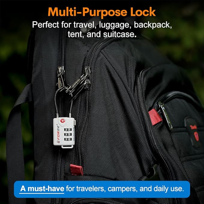 TSA Approved Cable Luggage Locks, Re-settable Combination with Alloy Body (White 4 Locks)