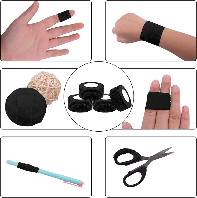 BQTQ 120 Rolls Self Adhesive Bandage Wrap 1 Inch x 5 Yards Black Athletic Tape Self Adherent Wrap Stretch Bandages Self Stick Bandage Wraps Tape for Wrist Ankle Swelling Sprains