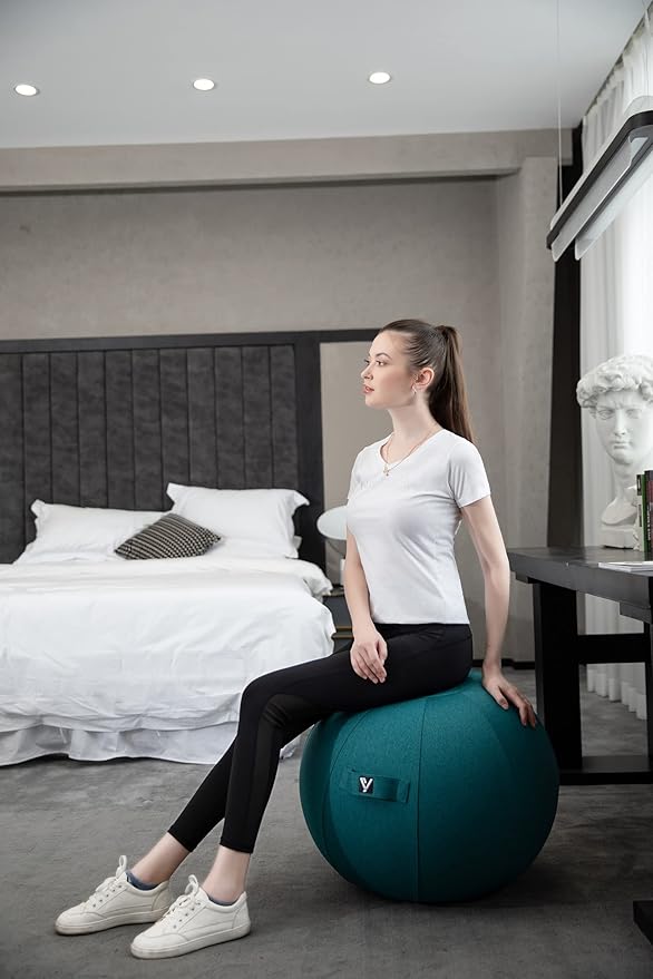 Sitting Ball Chair, Yoga Ball Chair Exercise Ball Chair for Home Office Desk, Stability Ball for Fitness & Pilates, Ergonomic Balance Ball Seat with Cover and Pump