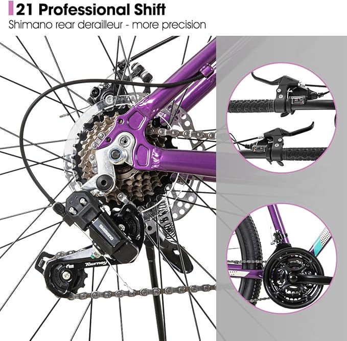 HILAND 20 26 27.5 Inch Mountain Bike for Women Girl, 7/21 Speed with Lock-Out Suspension Fork, Aluminum Frame MTB, Adult Ladies Womens Bike Mens Bicycle