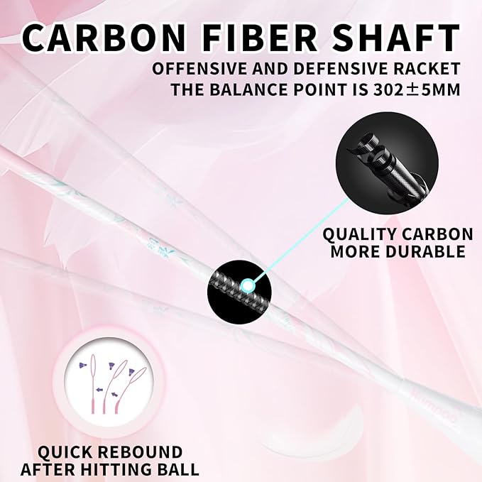 Professional Badminton Racket 5U | Carbon Fiber Badminton Racket Set with Grip Tape & Cover Bag | Pro Badminton Racquet Lightweight for Beginner, Intermediate Players Outdoor Games