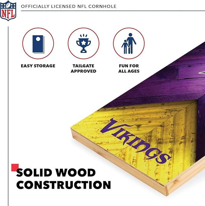 Wild Sports NFL Football 2' x 4' Regulation Size Solid Wood Cornhole Set with Direct Print HD Team Graphics Great Gift for Any Football Fan! Bean Bag Toss Family Outdoor Game