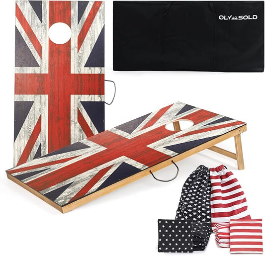 Cornhole Set, Corn Holes Outdoor Game, Regulation 2X4 Cornhole Boards, Portable Cornhole Set, Classic American Flag Cornhole Set Includes 2 Boards, 8 Cornhole Beans Bags & Carry Case