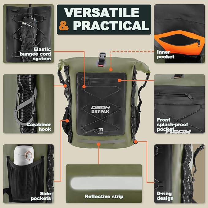 Waterproof Backpack Dry Bag 35L/55L/85L – Heavy Duty Roll-Top Hiking Backpack for Travel, Kayaking, Boating, Camping, Rafting and Fishing