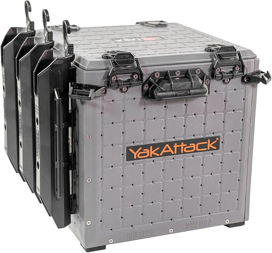 YakAttack BlackPak Pro 13" x 13" Fishing Crate with 3 Rod Holders - Battleship Grey | Compact Tackle Storage Box & Gear Organizer for Kayaks | Lightweight, Durable & Customizable Marine Accessory