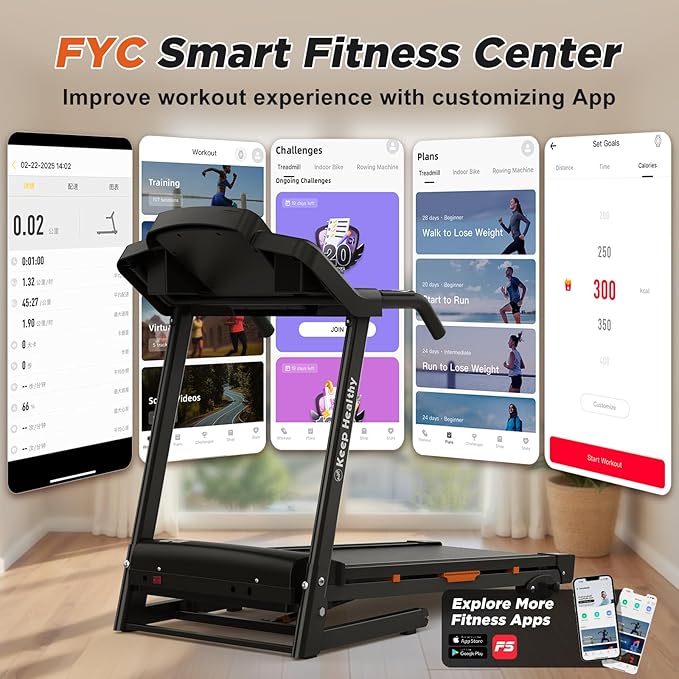 FYC Folding Treadmill for Home with Incline 330lb Weight Capacity 3.5HP Portable Electric Treadmill with Bluetooth, 12 Preset Programs Exercise Running Machine Easy Assembly
