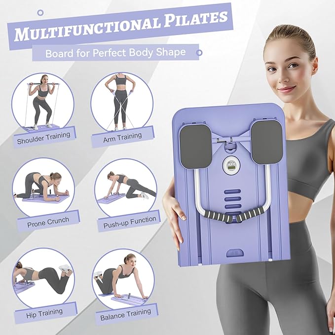 6 in 1 Pilates Board, Foldable Pilates Reformer Set, Multifunctional Pilates Reformer Board for Home, Full-Body Workouts (Women & Men)