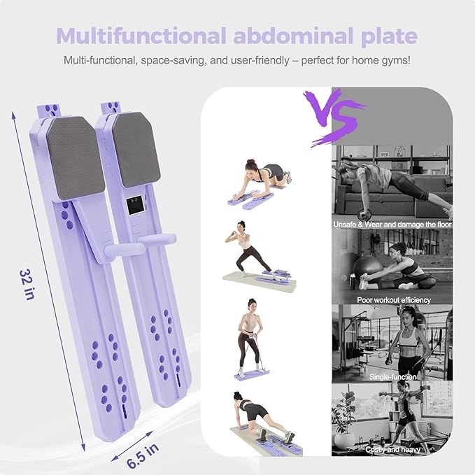 Upgraded Pilates Board - 8-in-1 Fitness Board & Pilates Equipment Set with Ab Workout Equipment, Multifunctional Push-Up Board, Resistance Bands, Balance Board & Timer for Full Body Workout