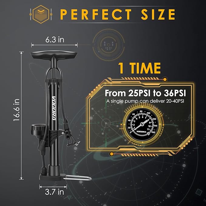 Bike Pumps for Bicycle Tyres with Pressure Gauge, Portable with Presta & Schrader Valves, Bike Air Pump, Foot Pump for Tires, Inflatables & Balls