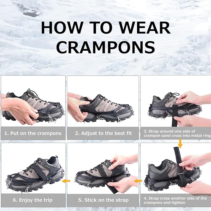 Azarxis Walk Traction Ice Snow Cleat Treads Grips Grippers Crampons Creepers with 19 Spikes for Shoes Boots Men Women Walking Climbing Hiking Fishing Heavy Duty Anti Slip Stainless Steel