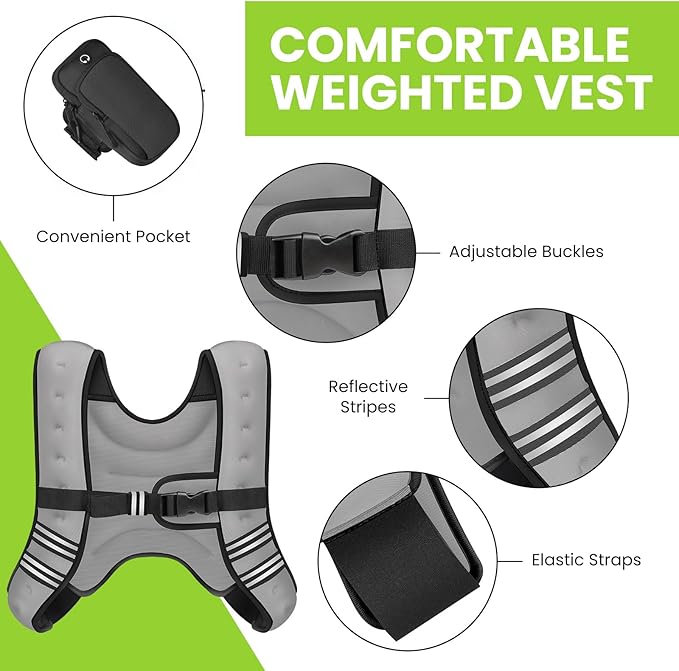 GEEBOBO Weighted Vest for Women Men, 8lb/12lb/16lb/20lb/25lb/30lb Weighted Vest Woman Adjustable Weights for Walking, Strength Training, Running, Muscle Building