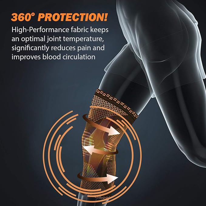 POWERLIX Leg Sleeve - Best Knee Brace for Leg Pain for Men & Women Knee Support for Running, Basketball, Weightlifting, Gym, Workout, Sports Please Check Sizing Chart (Orange, Large)