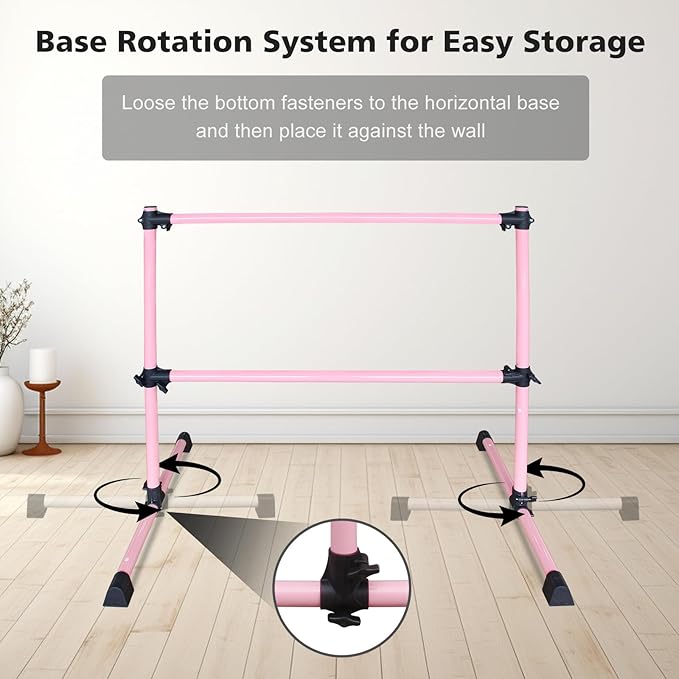 4FT/6FT Freestanding Ballet Barre Wood/Steel Height Adjustable from 7 to 46 inch Ballet Bar Portable Double Dance Bar for Home Workout and Stretch