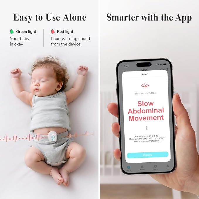 Sense-U Pro Baby Movement Monitor with Arousal Vibration, Movement/Rollover/Overheating Alerts, Audible & App Notifications, Easy Clip-On Design, Smart Sleep Monitor