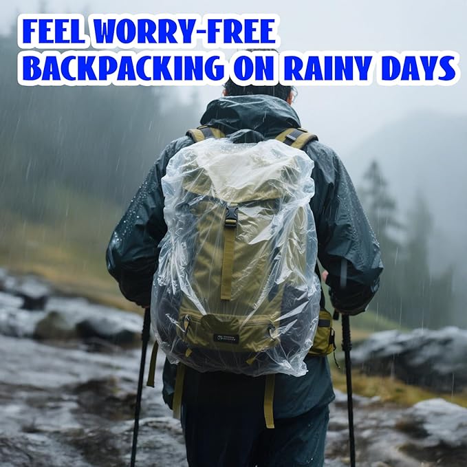 30pcs Backpack Rain Cover Disposable Waterproof Lightweight Backpack Cover Elastic Covers Protector for Outdoor Hiking Compact Raincoat Raincover for Cycling Travel (41-50L)
