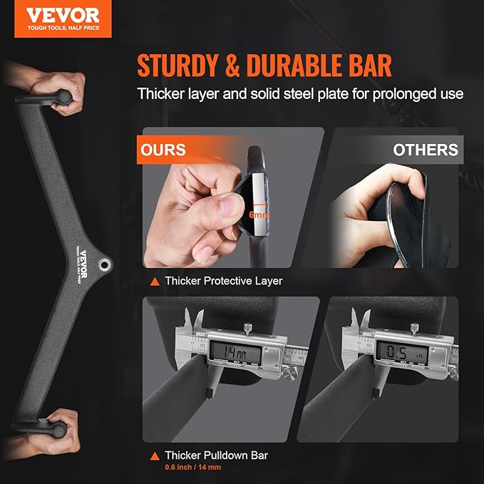 VEVOR LAT Pulldown Attachments, Cable Machine Rowing T-bar V-bar Tricep Pull Down Bar, Back Strength Training Rubber Coated Handle Grip, Bicep Curl Tricep LAT Pulldown Bar for Home Gym Fitness