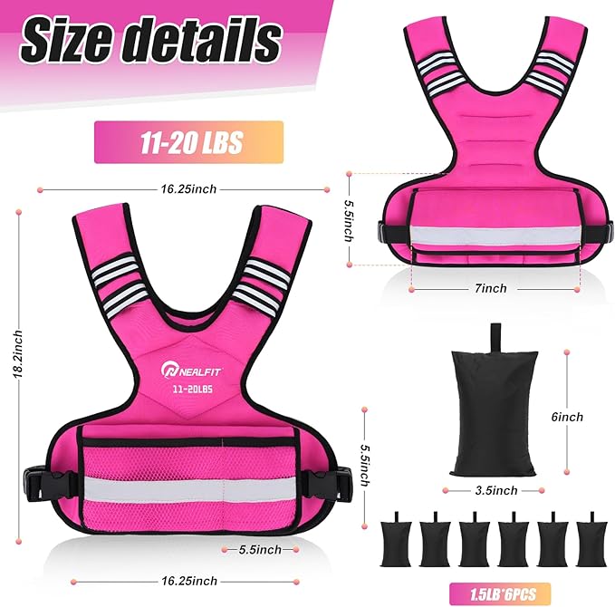 Weighted Vest for Women and Men, 5-10lb/11-20lb/18-30lb Adjustable Weighted Vest with Reflective Strip, Body Weight Vest for Walking, Running, Fitness, Strength Training