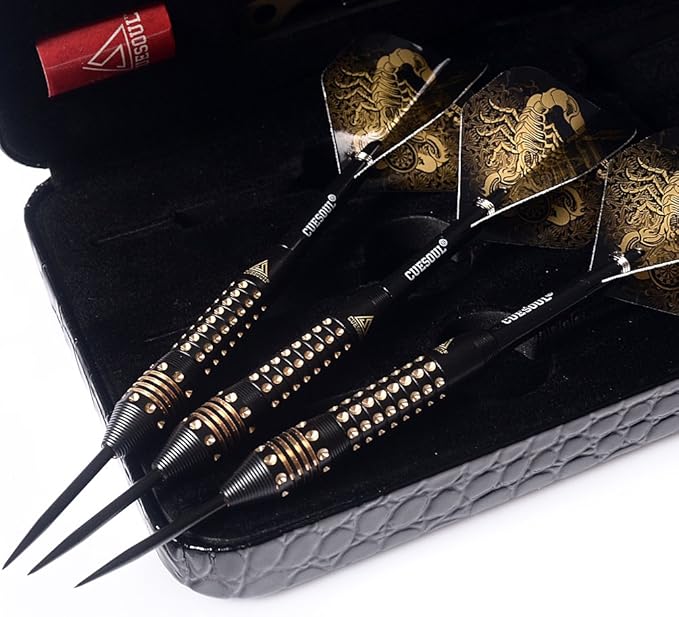 CUESOUL Steel Tip Darts Set 20/22/24 Grams with Deluxe PU Darts case-Black Scorpion Series