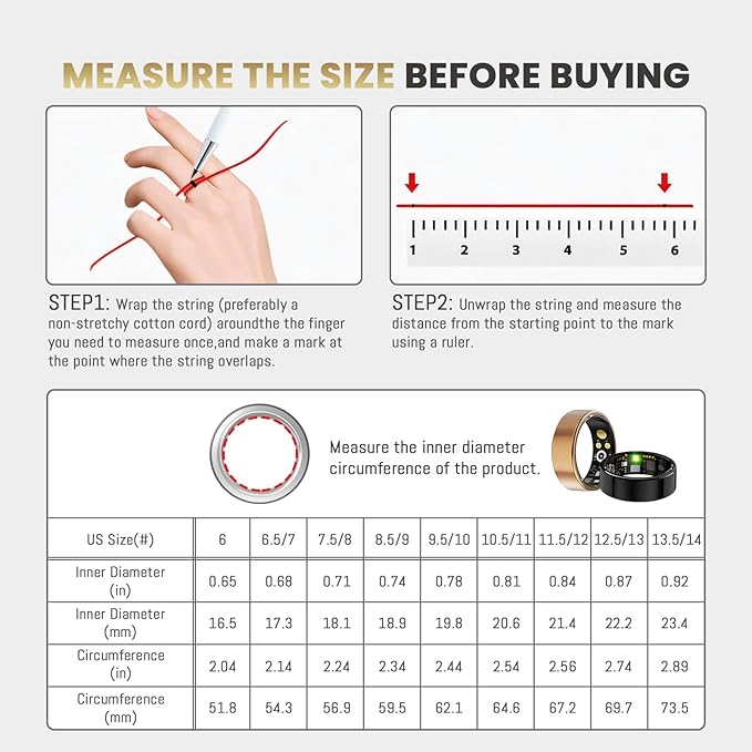 Smart Ring For Women Men, Health Tracker with Heart Rate/Blood Oxygen/Blood Pressure/Sleep Monitoring/Step Counting, IP68 Waterproof Fitness ring, No App Fees for iPhone & Android (Rose Gold, 9#)