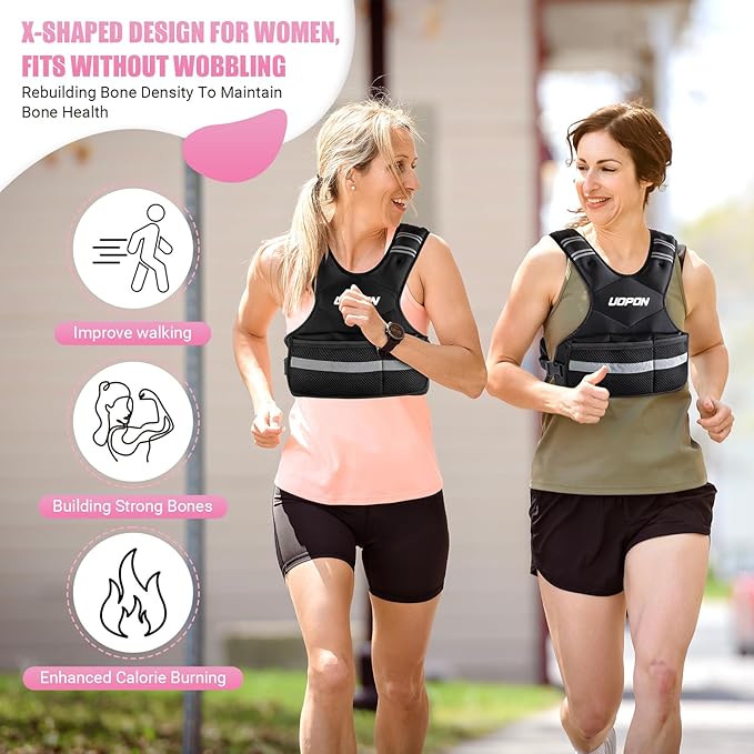 Adjustable Weighted Vest for Women, 6-12 Lbs Rucking Vest with 6 Ironsand Weights, Great Weighted Vest with Plus Pockets & Reflective Strips for Running, Walking, Workout and Strength Training