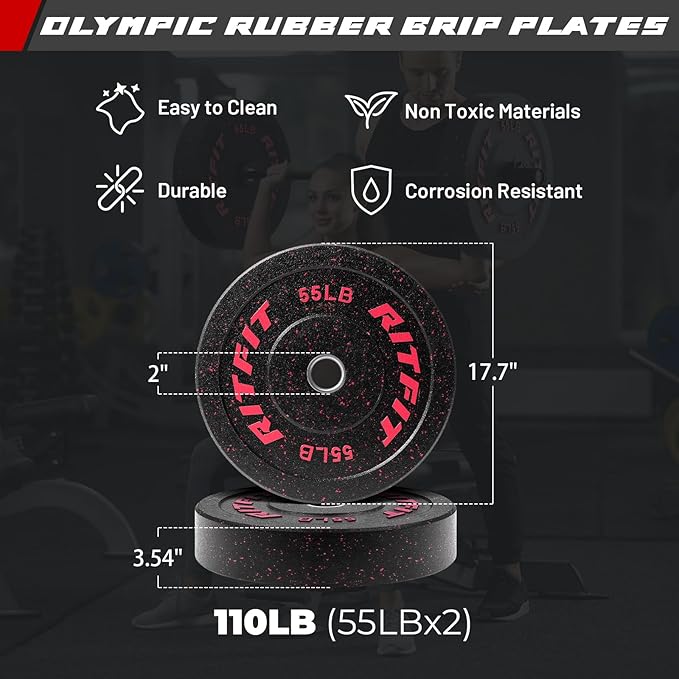 RitFit Barbell Weight Set - 4/6FT Olympic Barbell with Weight Plates (55-275LB Total) - Weightlifting Equipment for Squats, Curls, Deadlifts, Presses, Hip Thrusts