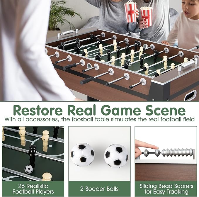 Giantex Foosball Table Adult Size - 54" Foosball Table Full Size with 2 Balls, Wood Football Table, Arcade Soccer Table Game for Kids Adults, Game Room, Home, Office, Party