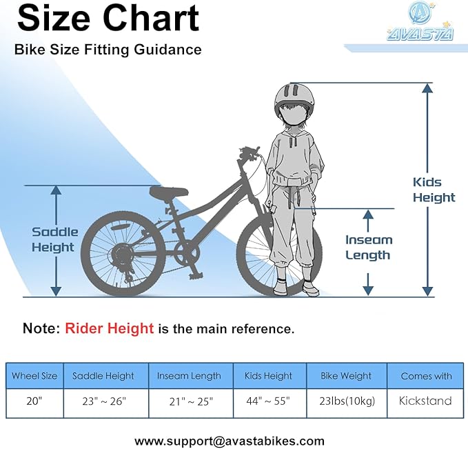 AVASTA Govet 20'' Kids Mountain Bike for 6-12 Years Old Boys Girls with Suspension Fork, 6 Speeds Drivetrain, Multiple Colors