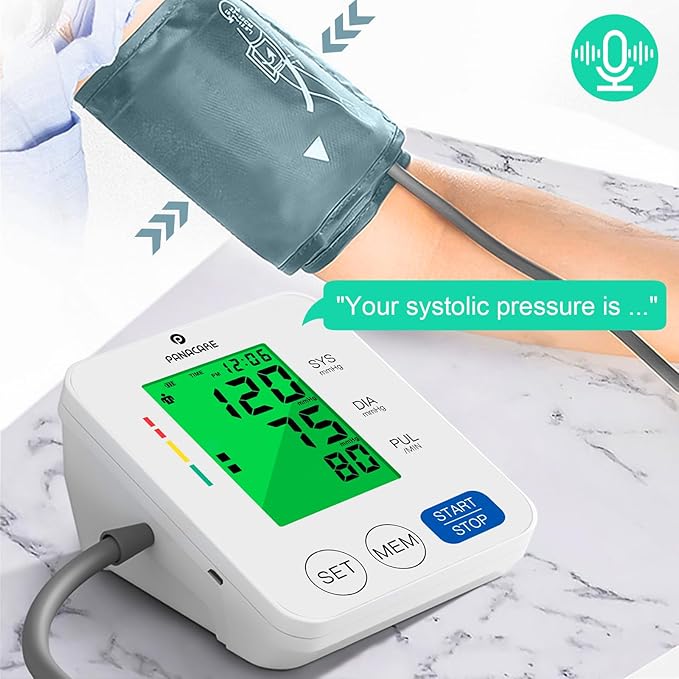 Blood Pressure Monitor Upper Arm Blood Pressure Machine for Home Use BP Cuff Kit, Large 3-Color 3.4'' Display with Backlight,Pulse Rate Detection Meter with Cuff 22-42cm/2×99 Sets Memory (White)