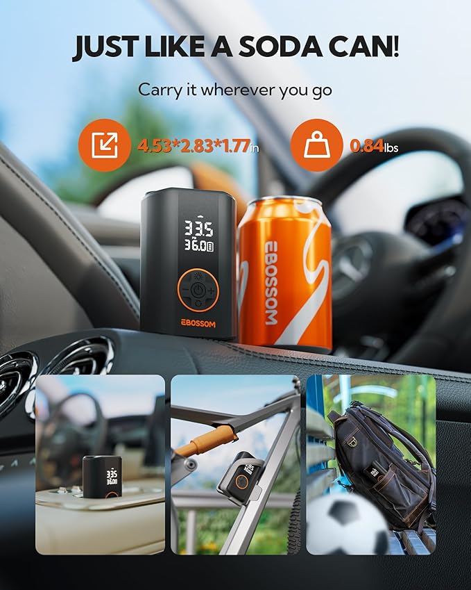 Tire Inflator Portable Air Compressor, 150 PSI Portable Air Pump for Cars-Mini Cordless Bike Pump with Pressure Gauge,Electric Tire Inflator with LED Light for Car Motorcycle Bikes Balls