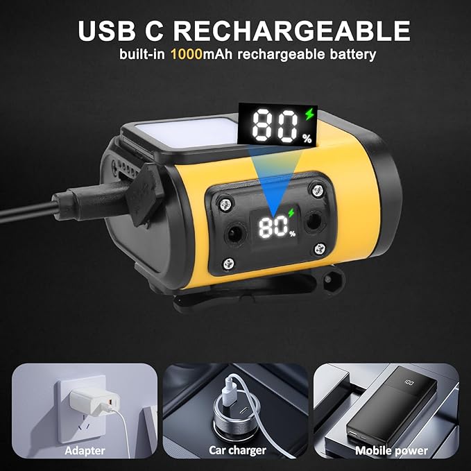 Rechargeable Headlamp, Motion Sensor 500 Lumen Head Lamps, 6 LED Rechargeable with Clip Hand Free, Adjustable Head Light for Camping, Night Walking, Running, Hiking and Outdoor