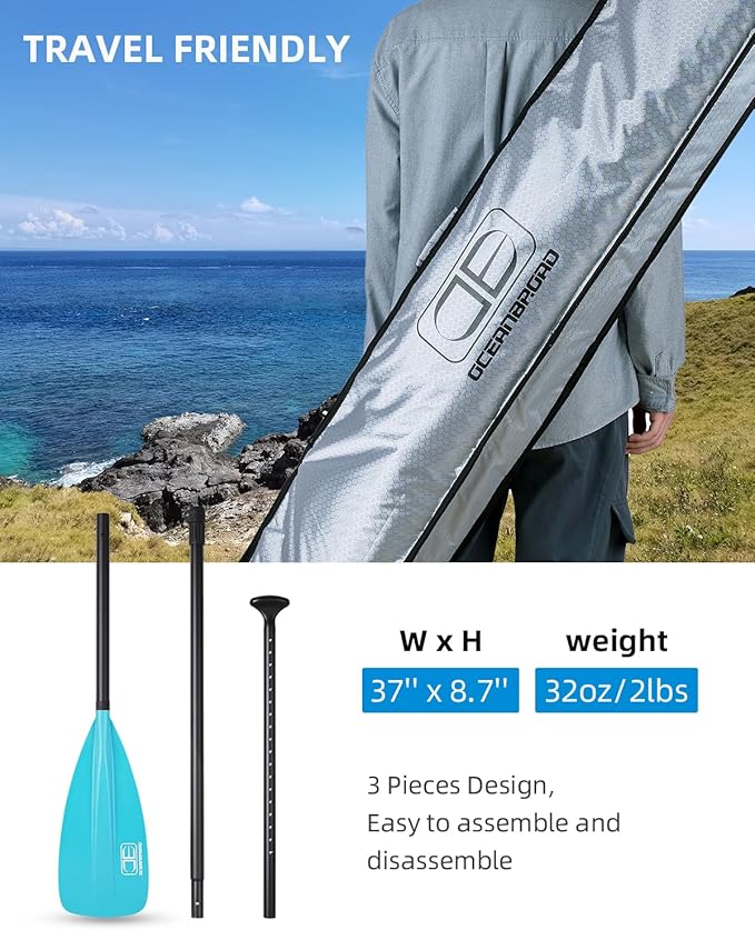 OCEANBROAD SUP Paddle - Adjustable Stand-Up Paddle for Paddleboard Kayak, Adjustable Aluminum Alloy Shaft with Reinforced Nylon Blades