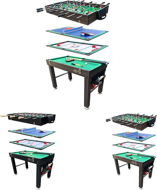 KICK Quad 48″ 4-in-1 Multi Game Table - Combo Game Table Set - Foosball, Billiards/Pool, Glide Hockey and Table Tennis for Home, Game Room, Friends and Family!
