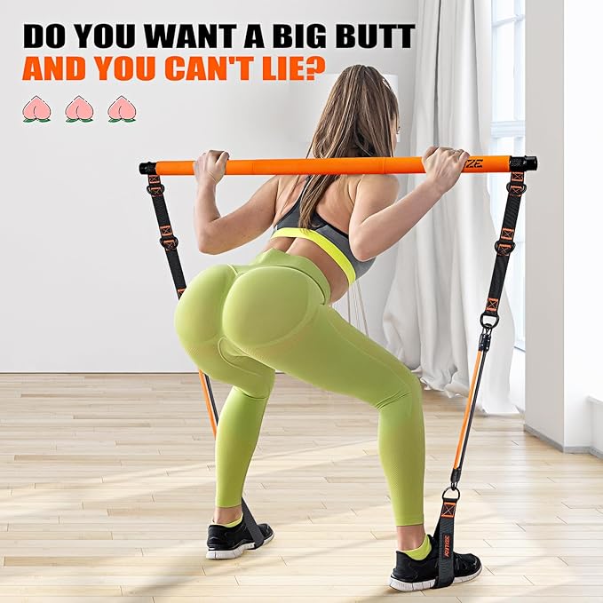 Pilates Bar Kit with Resistance Bands, Pilates Equipment, Multifunctional Pilates Bar for Women & Men, Pilates kit for Hip, Back, Arm, Full-Body Workouts, Home Gym Strength Training Equipment