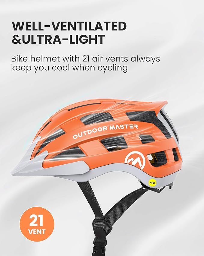 OutdoorMaster Gem II MIPS Bike Helmet with Light - Lightweight Cycling Helmet,Mountain Road Bicycle Helmet for Youth & Adult