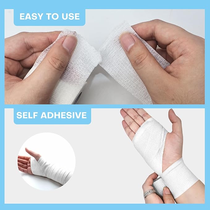 48 Pack 2” x 5 Yards Self Adhesive Bandage Wrap, Elastic Breathable Cohesive Bandage Wrap Athletic Stretch Tape for Wrist Ankle Sports (White)