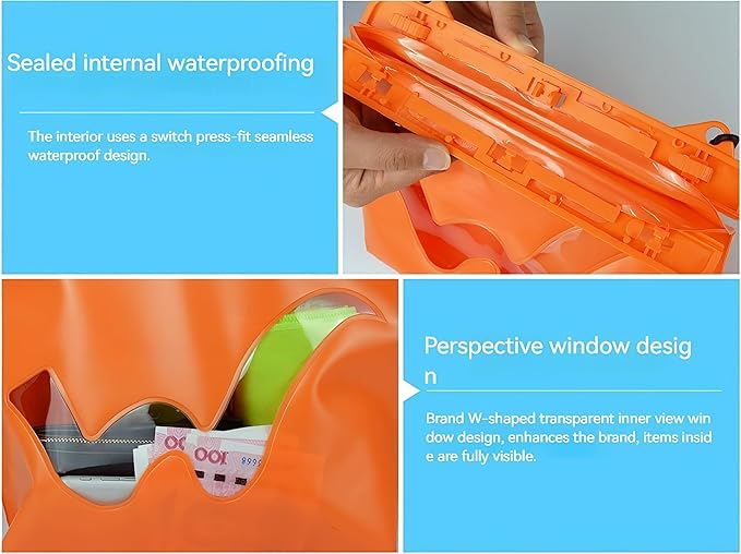 Small Dry Bags Waterproof,Orange,PVC Material Suitable for Beach Activities,Kayaking,Boating,Camping and More