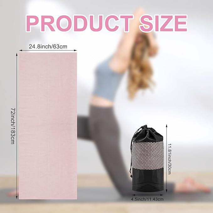 Hot Yoga Towel, 2 Pack Yoga Mat Towel with Grip Dot Non Slip Yoga Towels for Hot Yoga Sweat Absorbent Microfiber Pilates Towel for Bikram Exercise and Fitness