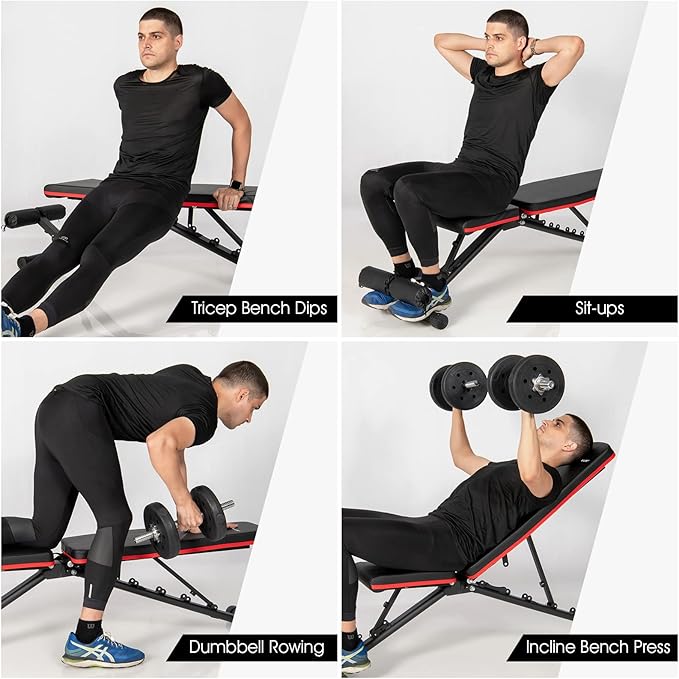 Goplus Adjustable Utility Weight Bench, Multifunctional Dumbbell Bench w/High Elastic Ropes for Strength Training, Max Weight 330lbs, Foldable Flat/Incline/Decline Bench Press for Home Gym Weightlifting